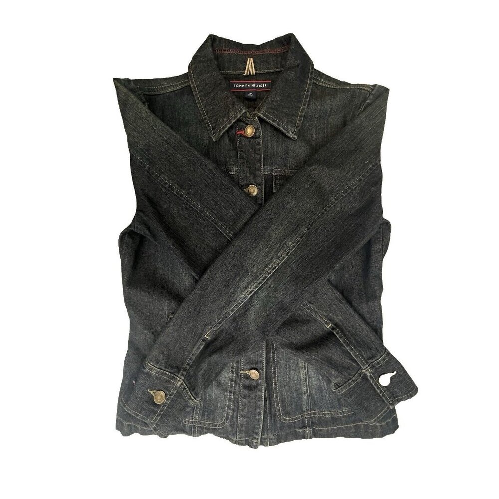 TOMMY HILFIGER Women’s Dark Denim Jean Jacket Size Small - Picture 4 of 14